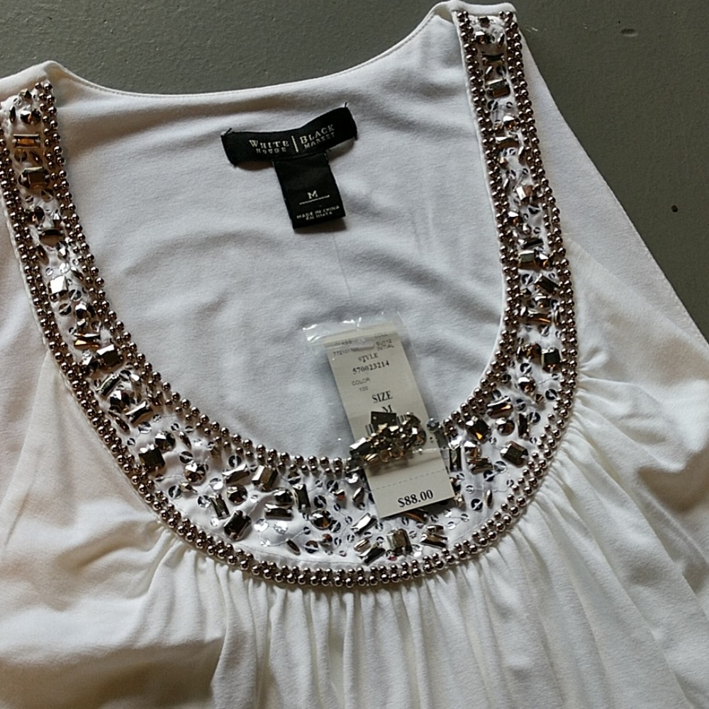 White Tank top with embellished neck